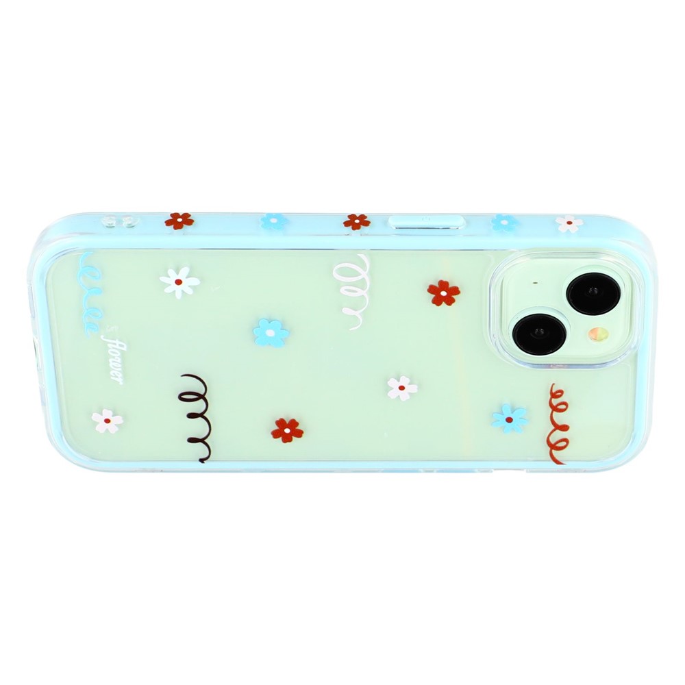 For iPhone 15 Case Sunflower Series TPU + Acrylic Clear Phone Back Cover - Baby Blue