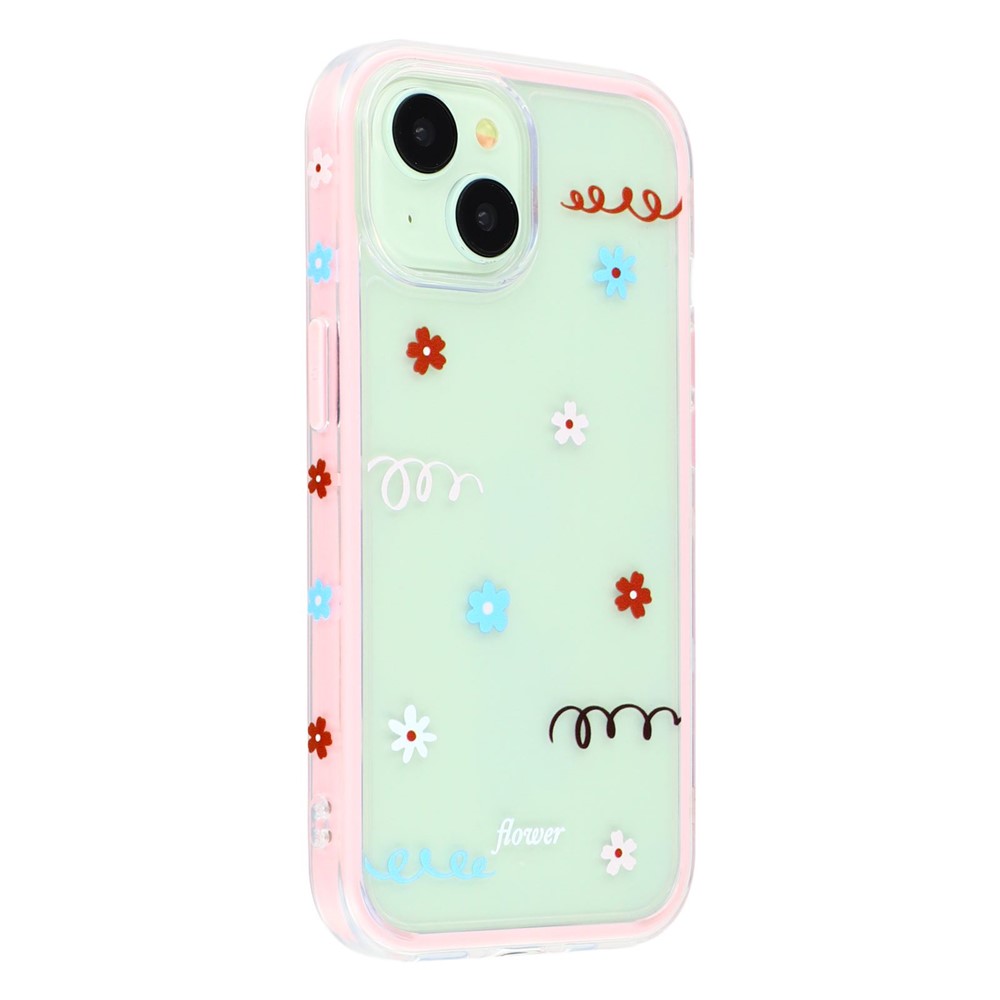 For iPhone 15 Case Sunflower Series TPU + Acrylic Clear Phone Back Cover - Pink