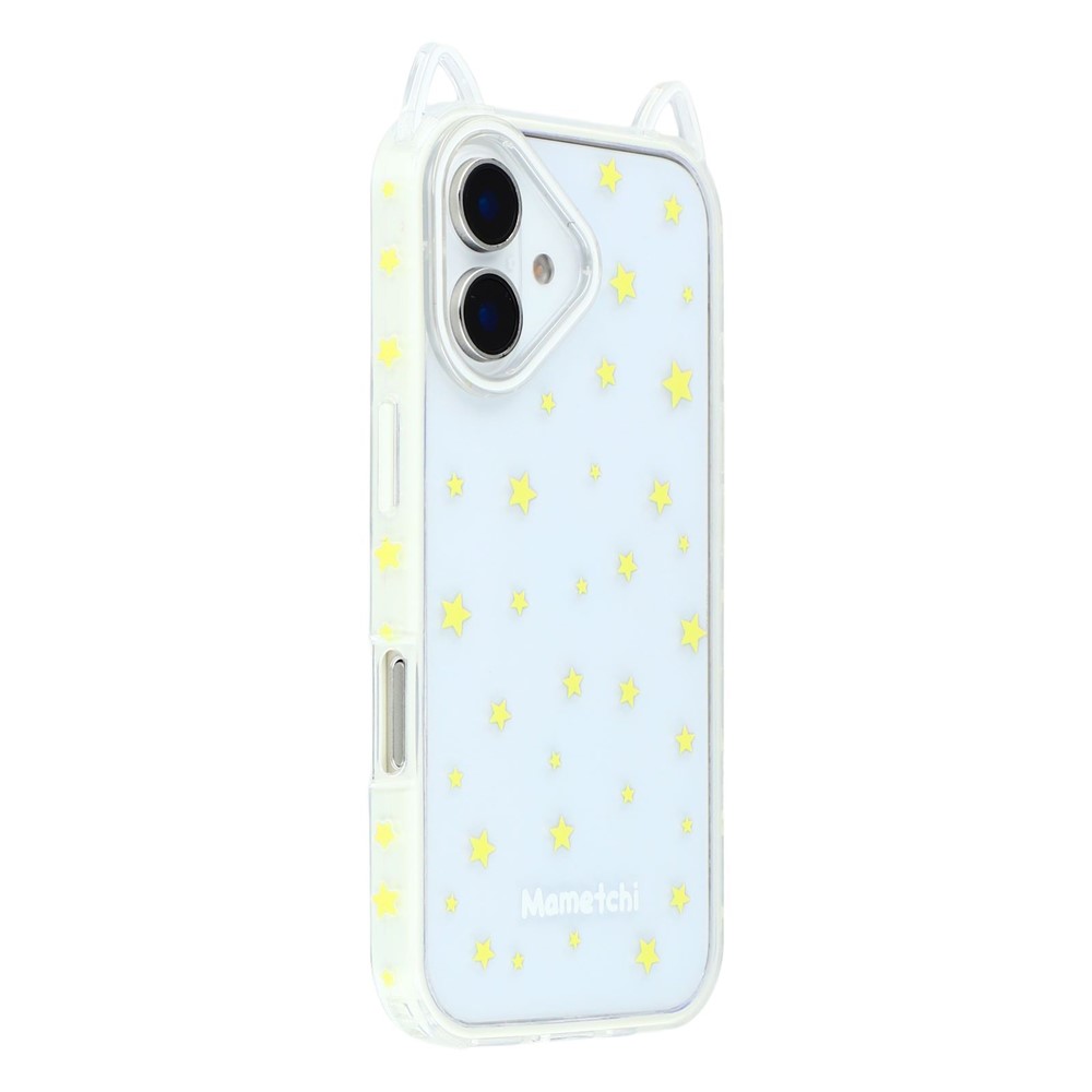 For iPhone 16 Plus Case Star Pattern Cat Ear Design TPU + Acrylic Clear Phone Back Cover - Beige