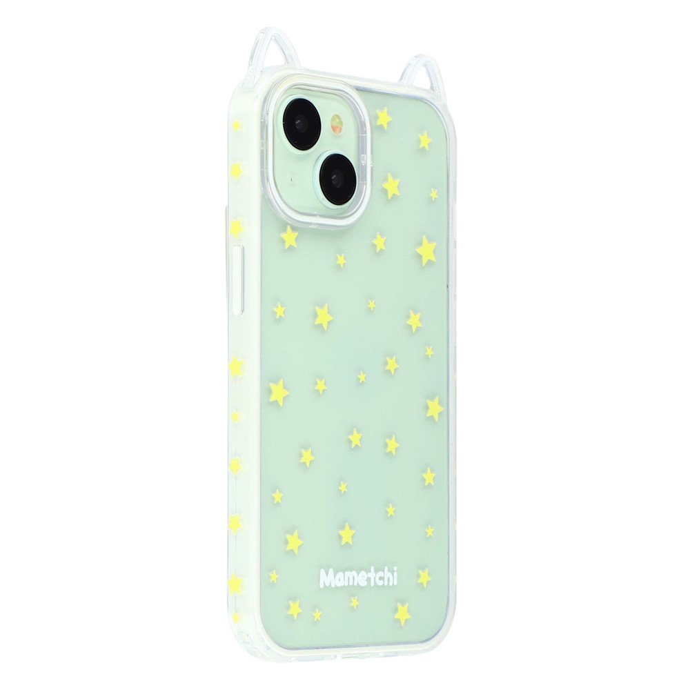 For iPhone 15 Case Star Pattern Cat Ear Design TPU + Acrylic Clear Phone Back Cover - Beige