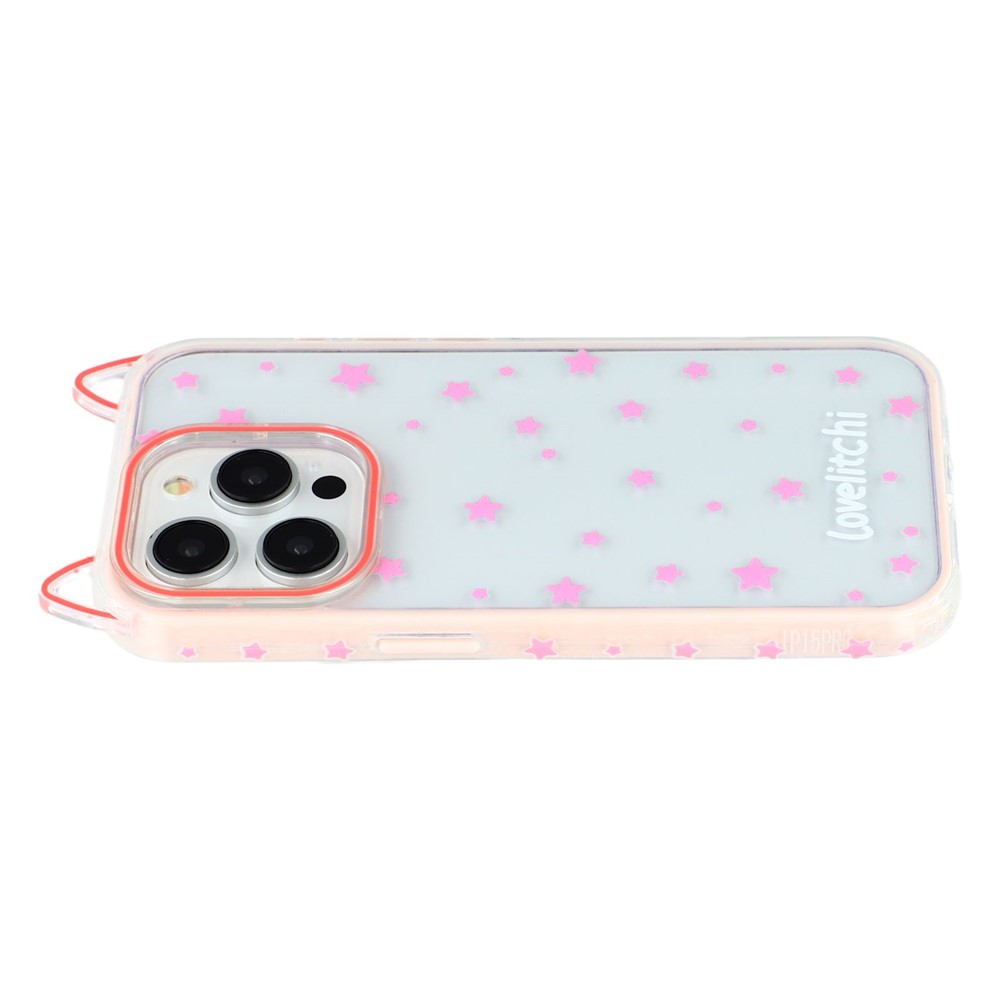 For iPhone 15 Pro Case Star Pattern Cat Ear Design TPU + Acrylic Clear Phone Back Cover - Pink