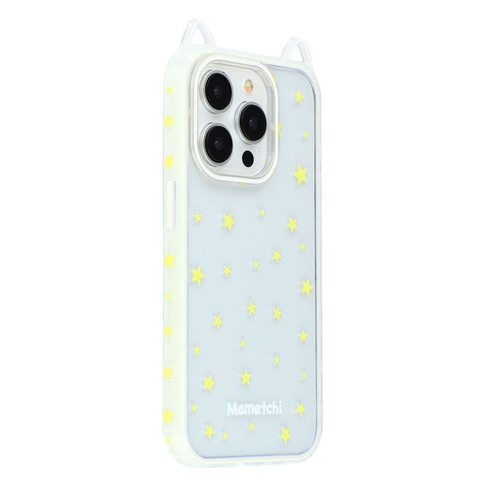 For iPhone 15 Pro Max Case Star Pattern Cat Ear Design TPU + Acrylic Clear Phone Back Cover - Beige