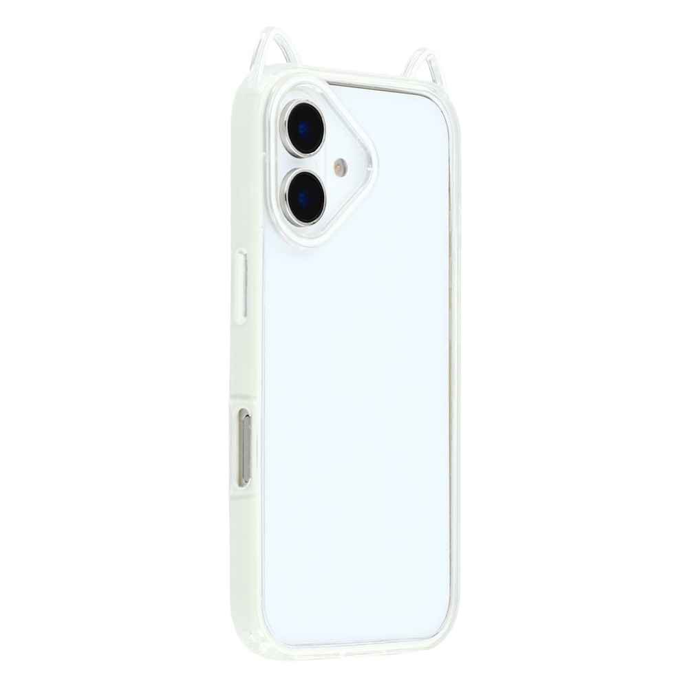 For iPhone 16 Plus Case Cat Ear Design TPU + Acrylic Clear Phone Back Cover - Beige