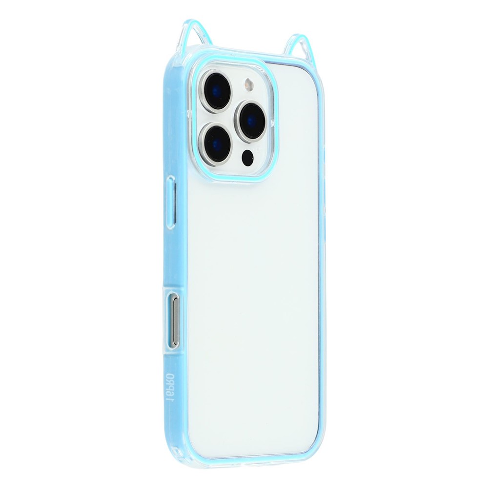 For iPhone 16 Pro Max Case Cat Ear Design TPU + Acrylic Clear Phone Back Cover - Baby Blue