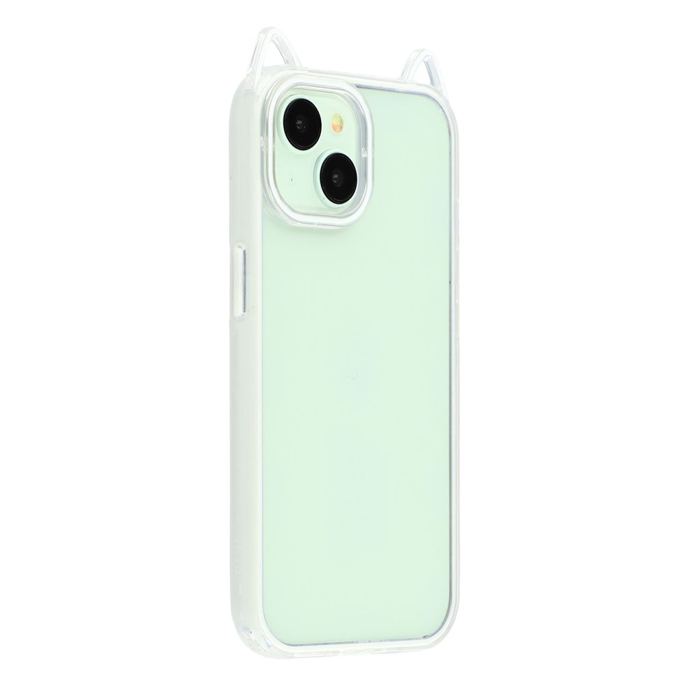 For iPhone 14 Case Cat Ear Design TPU + Acrylic Clear Phone Back Cover - Beige