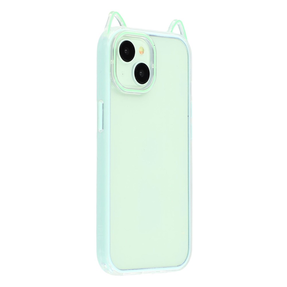 For iPhone 14 Case Cat Ear Design TPU + Acrylic Clear Phone Back Cover - Green