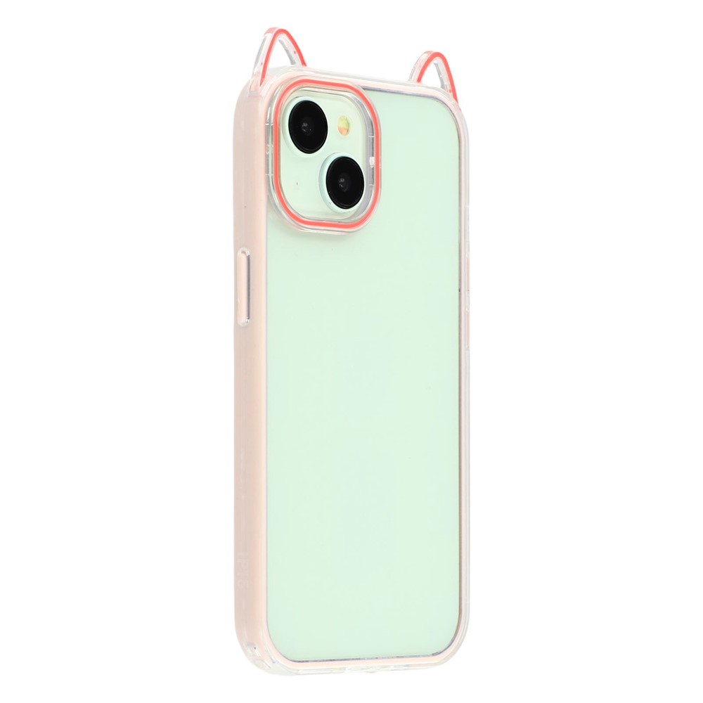 For iPhone 13 Case Cat Ear Design TPU + Acrylic Clear Phone Back Cover - Pink