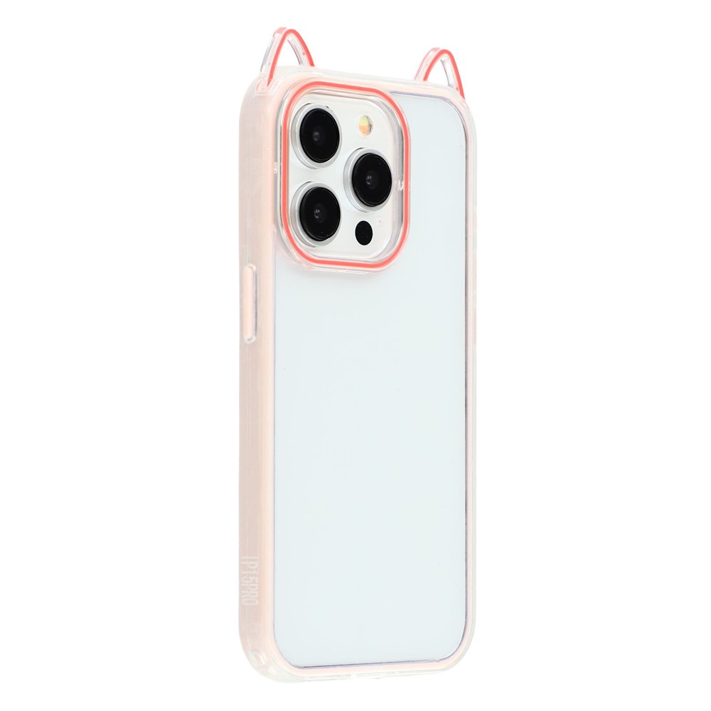 For iPhone 15 Pro Case Cat Ear Design TPU + Acrylic Clear Phone Back Cover - Pink