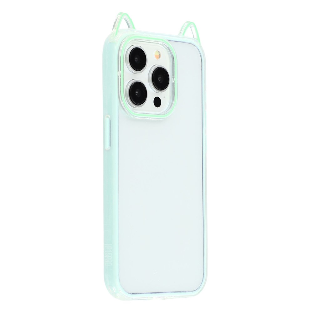 For iPhone 13 Pro Case Cat Ear Design TPU + Acrylic Clear Phone Back Cover - Green