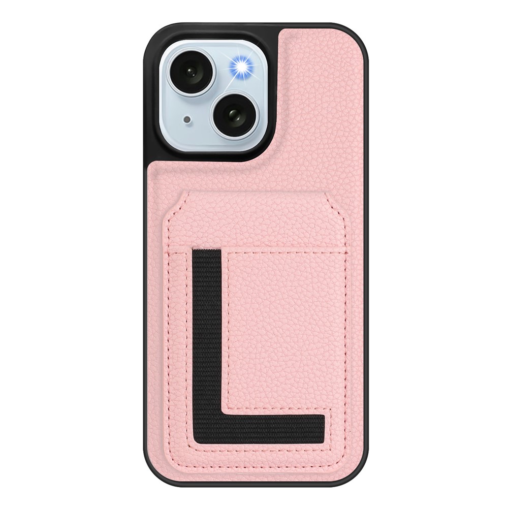 For iPhone 15 Magnetic Case TPU + PU Leather Phone Back Cover with Detachable Card Holder - Pink