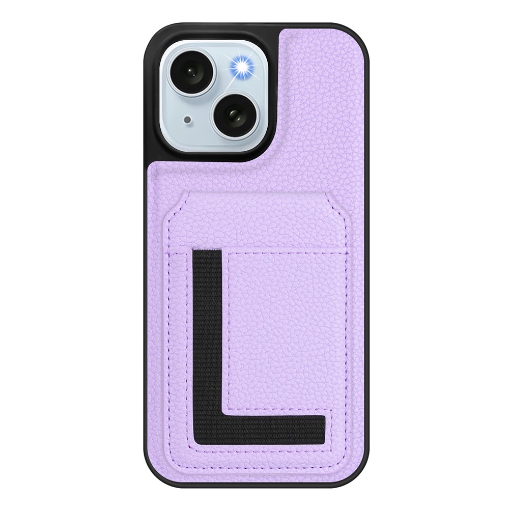For iPhone 15 Magnetic Case TPU + PU Leather Phone Back Cover with Detachable Card Holder - Light Purple