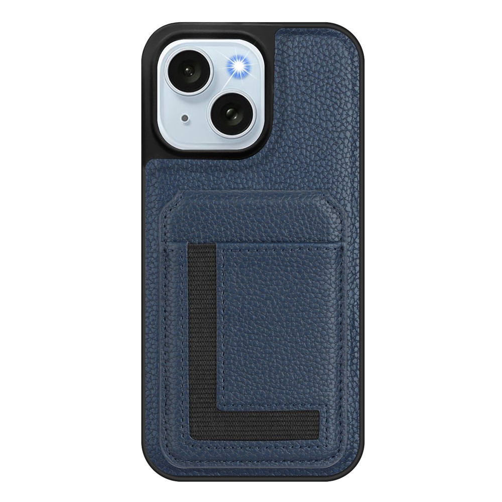 For iPhone 15 Magnetic Case TPU + PU Leather Phone Back Cover with Detachable Card Holder - Dark Blue