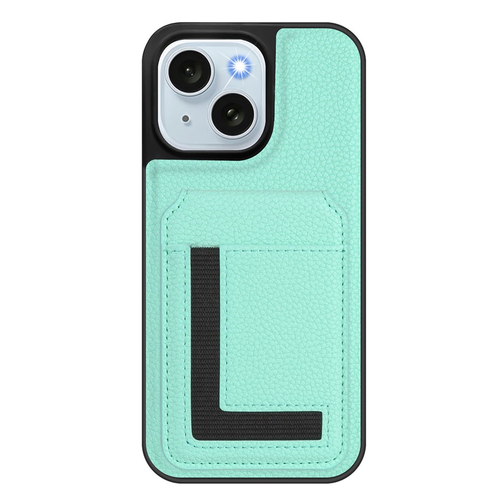 For iPhone 15 Plus Magnetic Case TPU + PU Leather Phone Back Cover with Detachable Card Holder - Mint Green