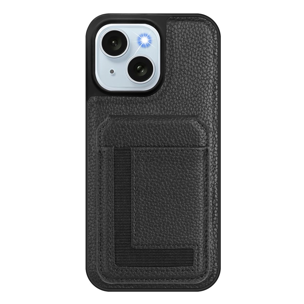 For iPhone 15 Plus Magnetic Case TPU + PU Leather Phone Back Cover with Detachable Card Holder - Black