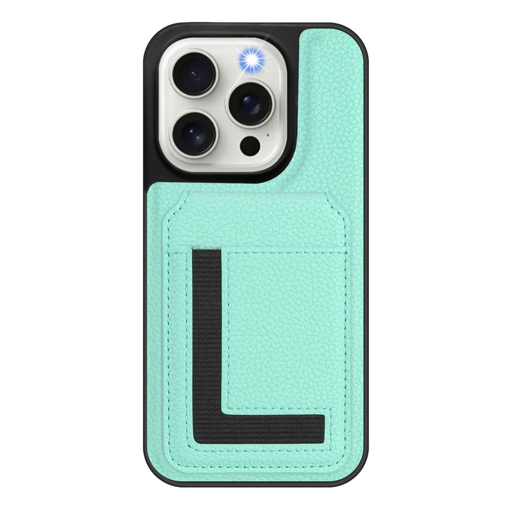 For iPhone 15 Pro Magnetic Case TPU + PU Leather Phone Back Cover with Detachable Card Holder - Mint Green
