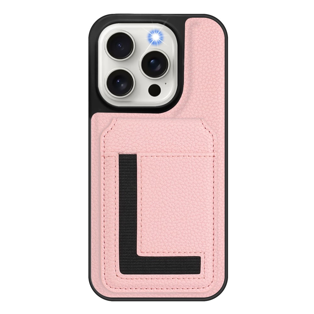 For iPhone 15 Pro Magnetic Case TPU + PU Leather Phone Back Cover with Detachable Card Holder - Pink