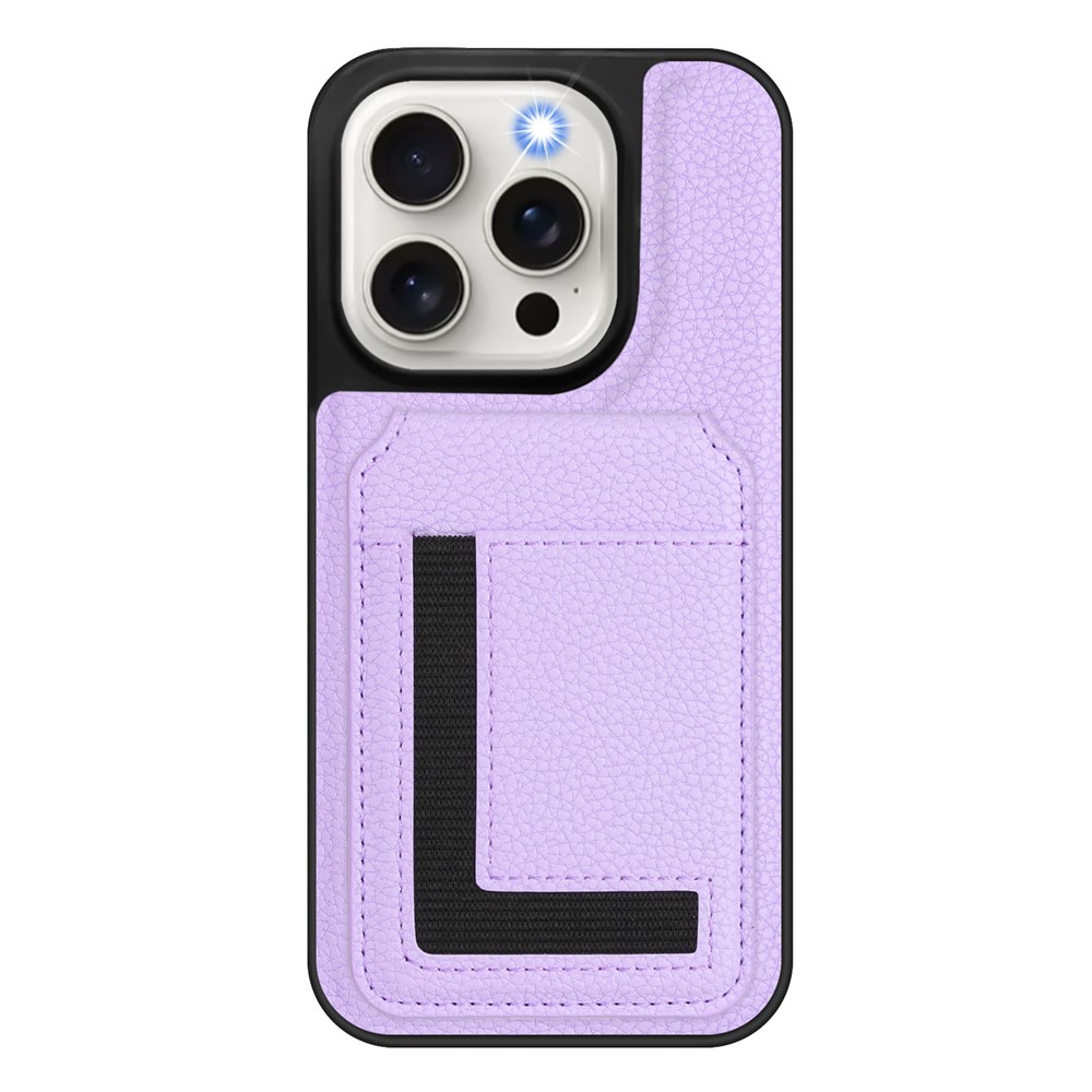 For iPhone 15 Pro Magnetic Case TPU + PU Leather Phone Back Cover with Detachable Card Holder - Light Purple