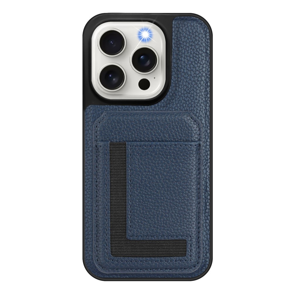 For iPhone 15 Pro Magnetic Case TPU + PU Leather Phone Back Cover with Detachable Card Holder - Dark Blue