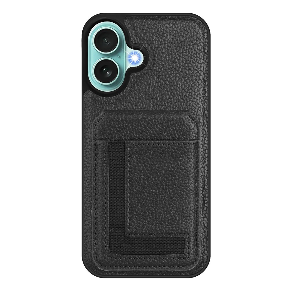 For iPhone 16 Plus Magnetic Case TPU + PU Leather Phone Back Cover with Detachable Card Holder - Black