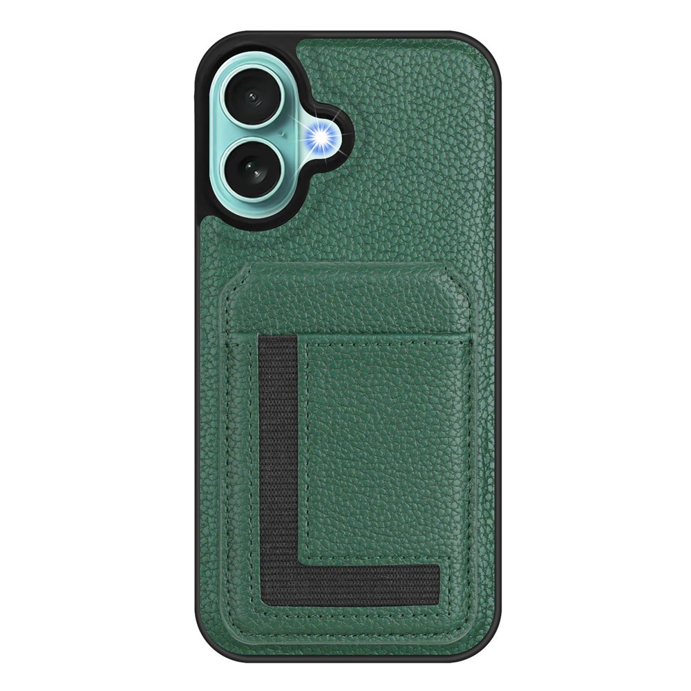 For iPhone 16 Plus Magnetic Case TPU + PU Leather Phone Back Cover with Detachable Card Holder - Dark Green