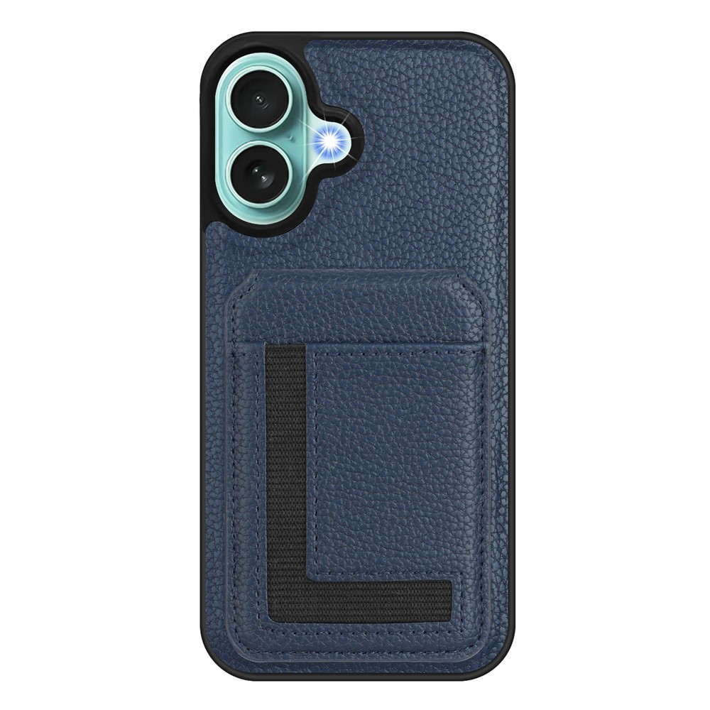 For iPhone 16 Plus Magnetic Case TPU + PU Leather Phone Back Cover with Detachable Card Holder - Dark Blue