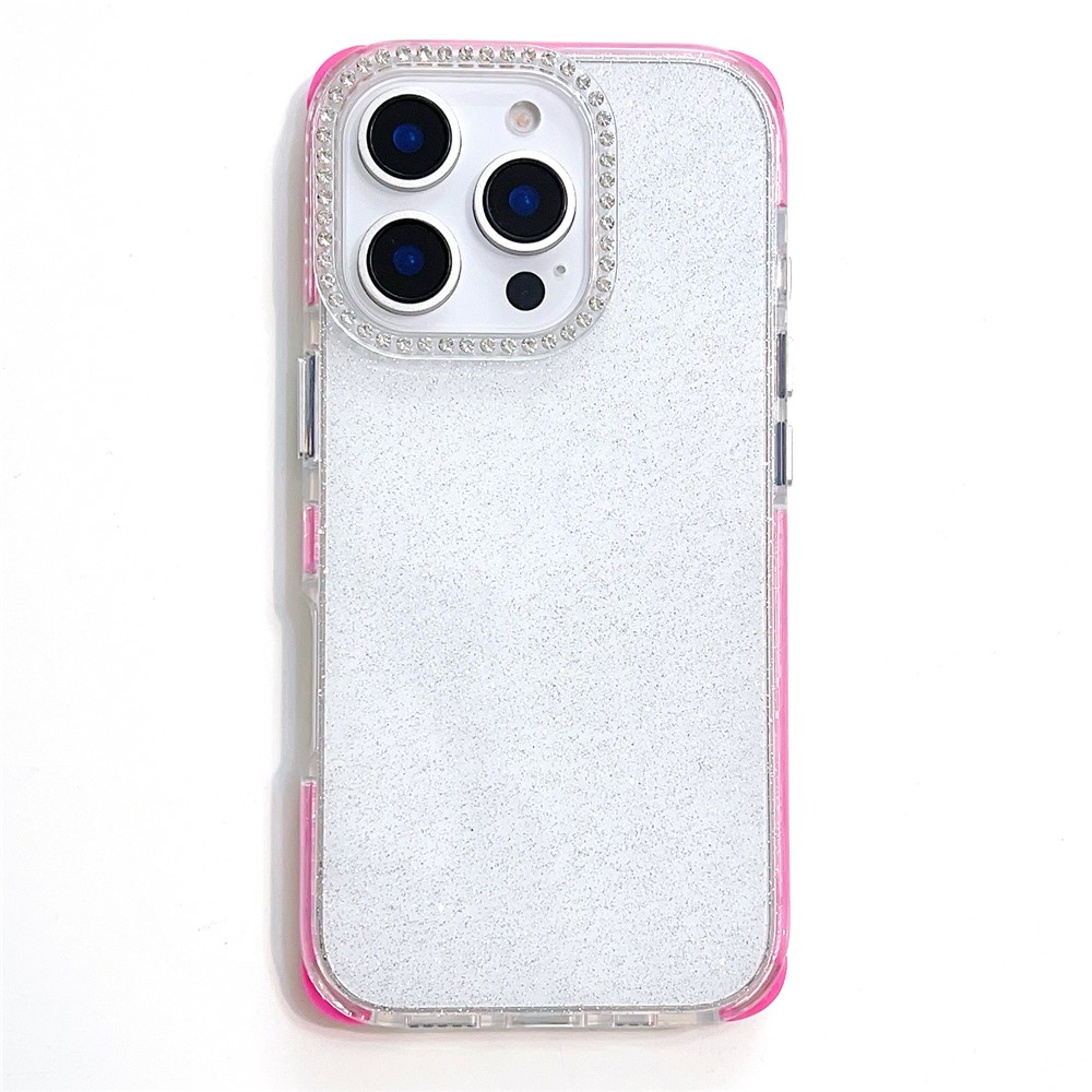 For iPhone 16 Pro Max Case Rhinestone Decor Glitter TPU Anti Drop Phone Cover - Rose