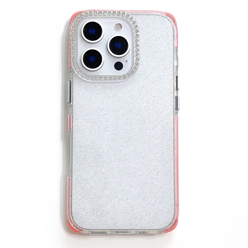 For iPhone 16 Pro Max Case Rhinestone Decor Glitter TPU Anti Drop Phone Cover - Pink