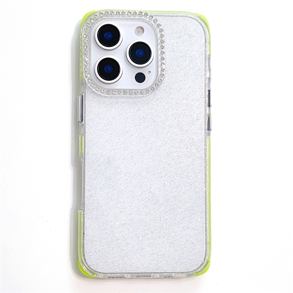 For iPhone 16 Pro Max Case Rhinestone Decor Glitter TPU Anti Drop Phone Cover - Green