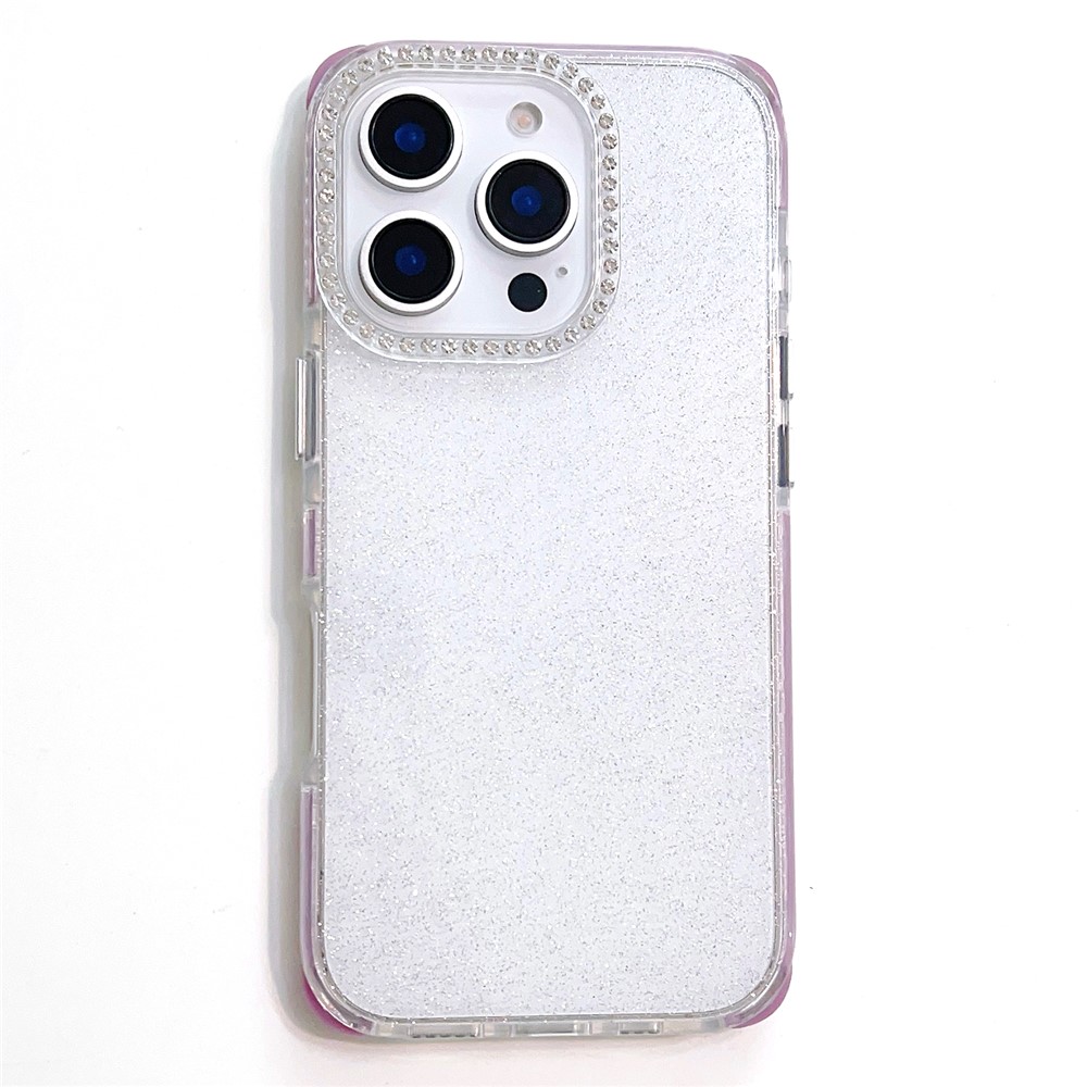 For iPhone 16 Pro Max Case Rhinestone Decor Glitter TPU Anti Drop Phone Cover - Purple