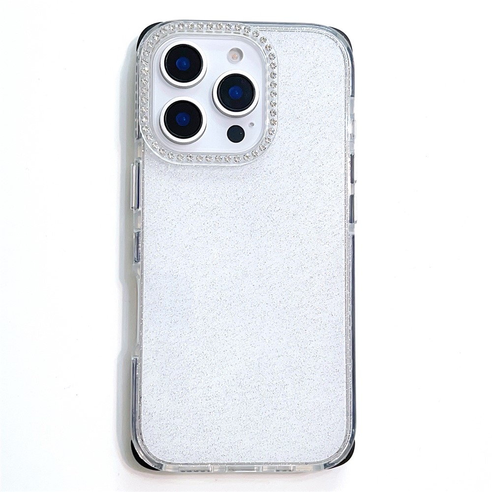 For iPhone 16 Pro Max Case Rhinestone Decor Glitter TPU Anti Drop Phone Cover - Black