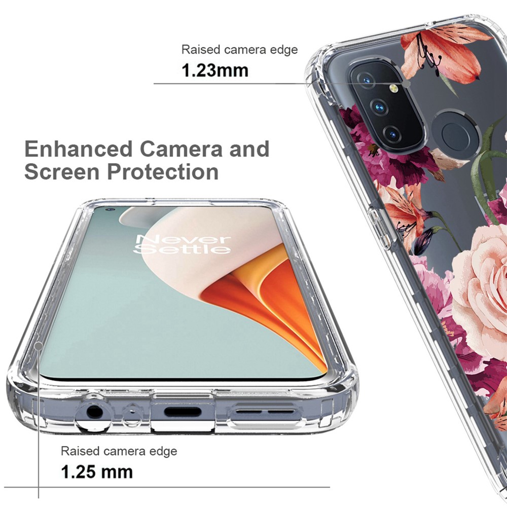 Clear Phone Case For OnePlus Nord N100, PC Frame + TPU Cover 2-in-1 Pattern Printing Drop-proof Phone Shell - Purple Flower-5