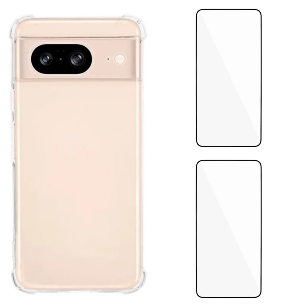 For Google Pixel 8 TPU Case WANLONFENG WL3 Series 1.5mm Phone Cover with 2Pcs Tempered Glass Films - Transparent