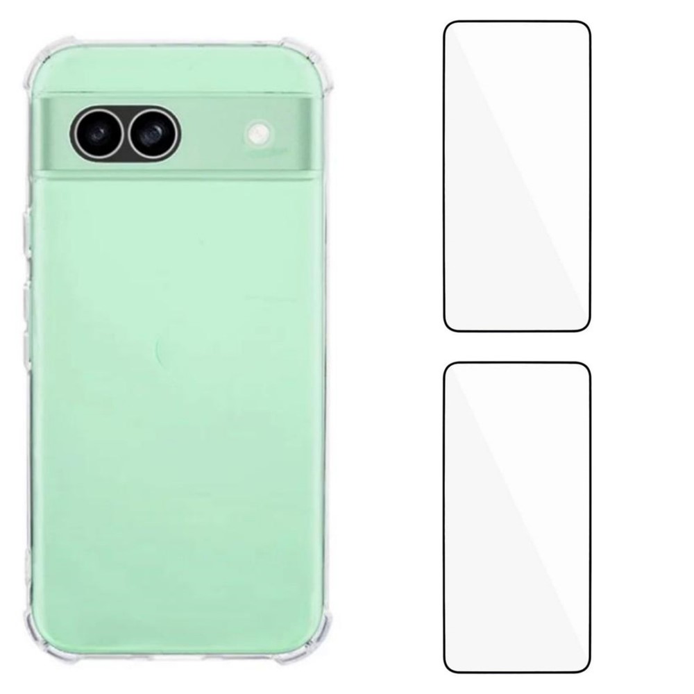 For Google Pixel 8a TPU Case WANLONFENG WL3 Series 1.5mm Phone Cover with 2Pcs Tempered Glass Films - Transparent