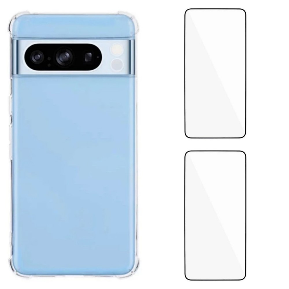 For Google Pixel 8 Pro TPU Case WANLONFENG WL3 Series 1.5mm Phone Cover with 2Pcs Tempered Glass Films - Transparent