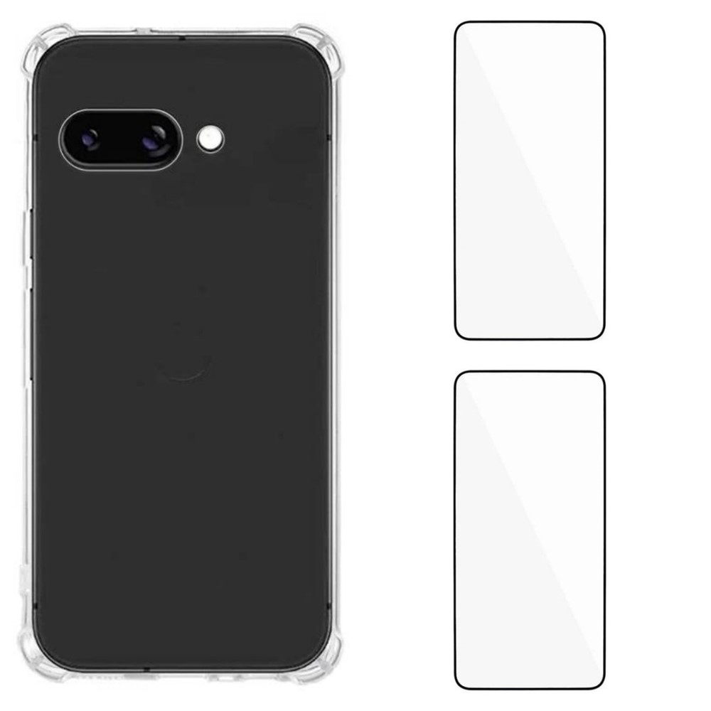 For Google Pixel 9a TPU Case WANLONFENG WL3 Series 1.5mm Phone Cover with 2Pcs Tempered Glass Films - Transparent