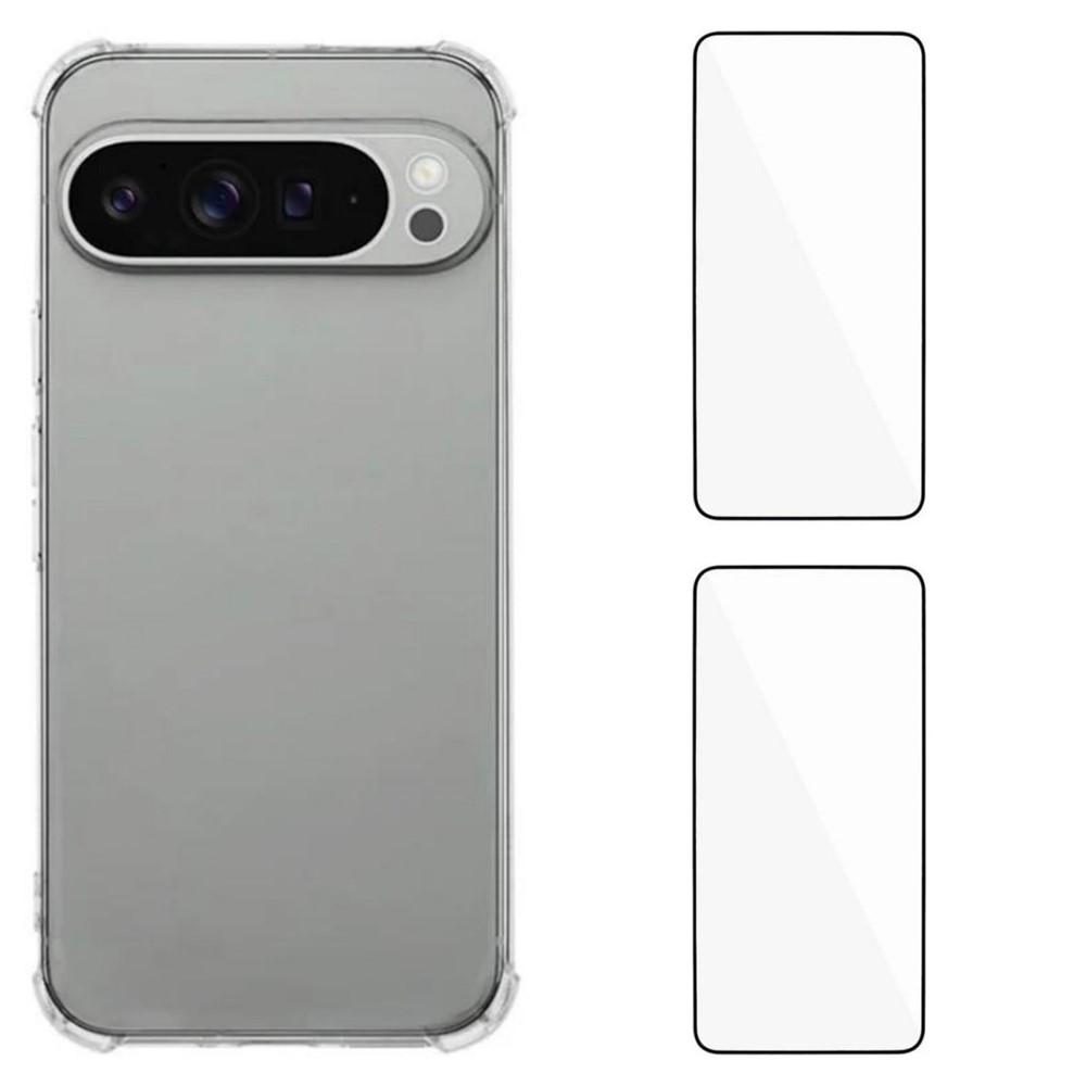 For Google Pixel 9 Pro XL TPU Case WANLONFENG WL3 Series 1.5mm Phone Cover with 2Pcs Tempered Glass Films - Transparent