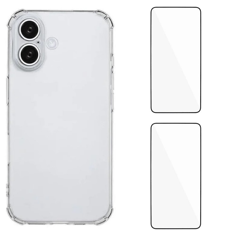 For iPhone 16 Plus TPU Case WANLONFENG WL3 Series 1.5mm Phone Cover with 2Pcs Tempered Glass Films - Transparent