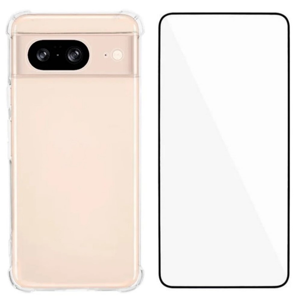 For Google Pixel 8 TPU Case WANLONFENG WL3 Series 1.5mm Phone Cover with Tempered Glass Film - Transparent
