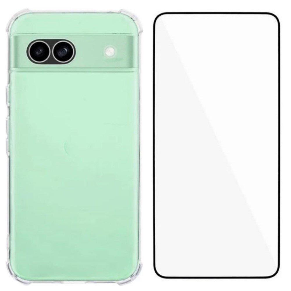 For Google Pixel 8a TPU Case WANLONFENG WL3 Series 1.5mm Phone Cover with Tempered Glass Film - Transparent
