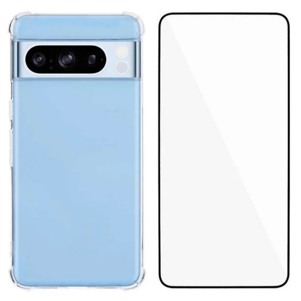 For Google Pixel 8 Pro TPU Case WANLONFENG WL3 Series 1.5mm Phone Cover with Tempered Glass Film - Transparent