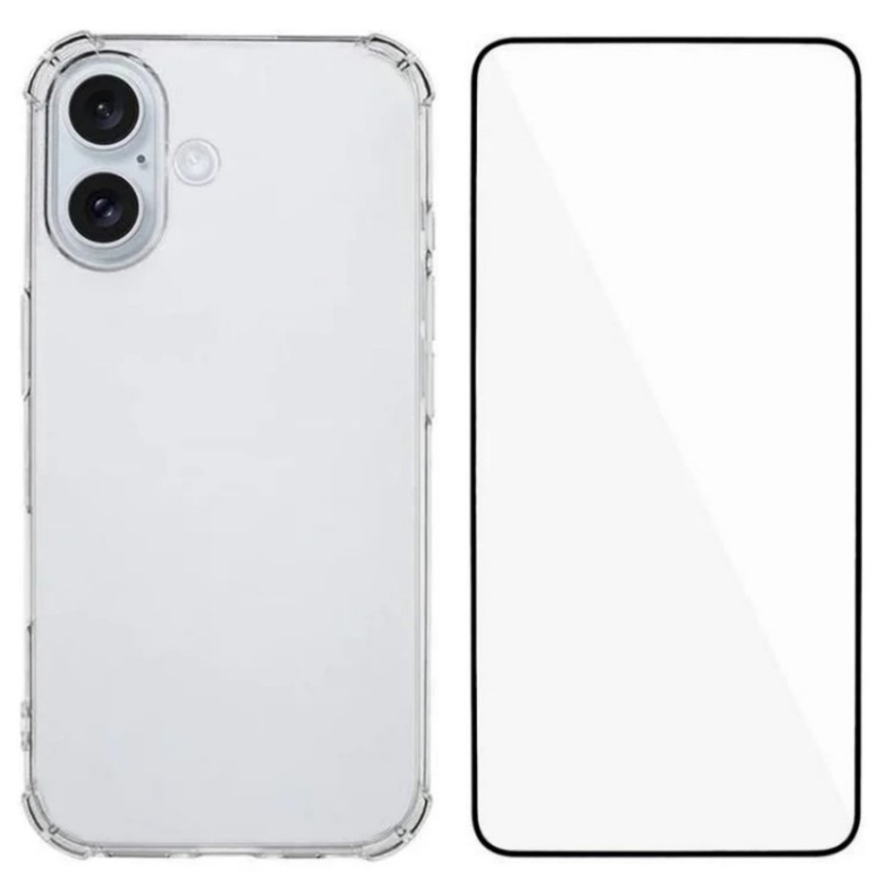 For iPhone 16 Plus TPU Case WANLONFENG WL3 Series 1.5mm Phone Cover (Big Lens Hole) with Tempered Glass - Transparent