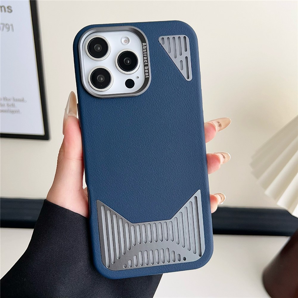 For iPhone 16 Pro Max Magnetic Case PU Leather Aluminium Alloy Heat Dissipation Phone Back Cover - Blue