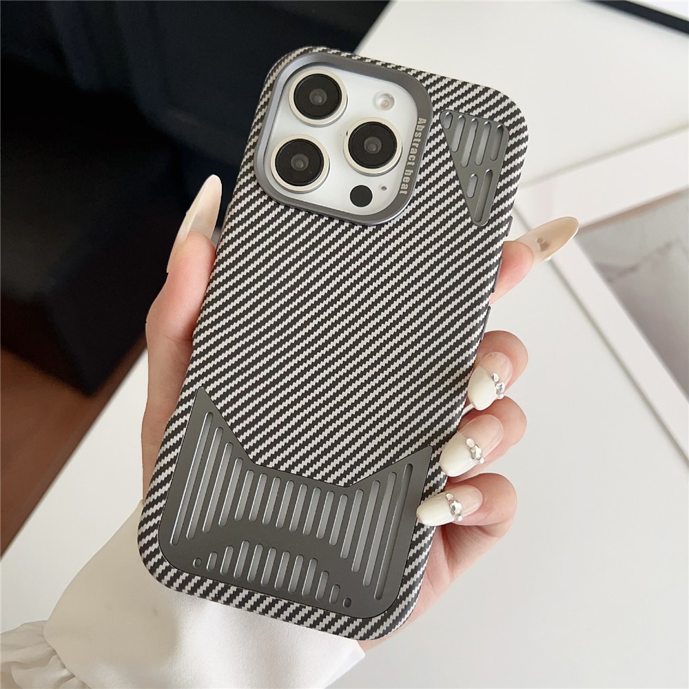 For iPhone 16 Pro Max Case Compatible with MagSafe Aluminium Alloy Heat Dissipation Leather Phone Back Cover - Grey White