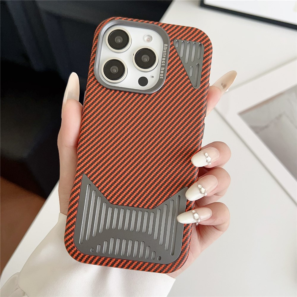 For iPhone 16 Pro Max Case Compatible with MagSafe Aluminium Alloy Heat Dissipation Leather Phone Back Cover - Orange