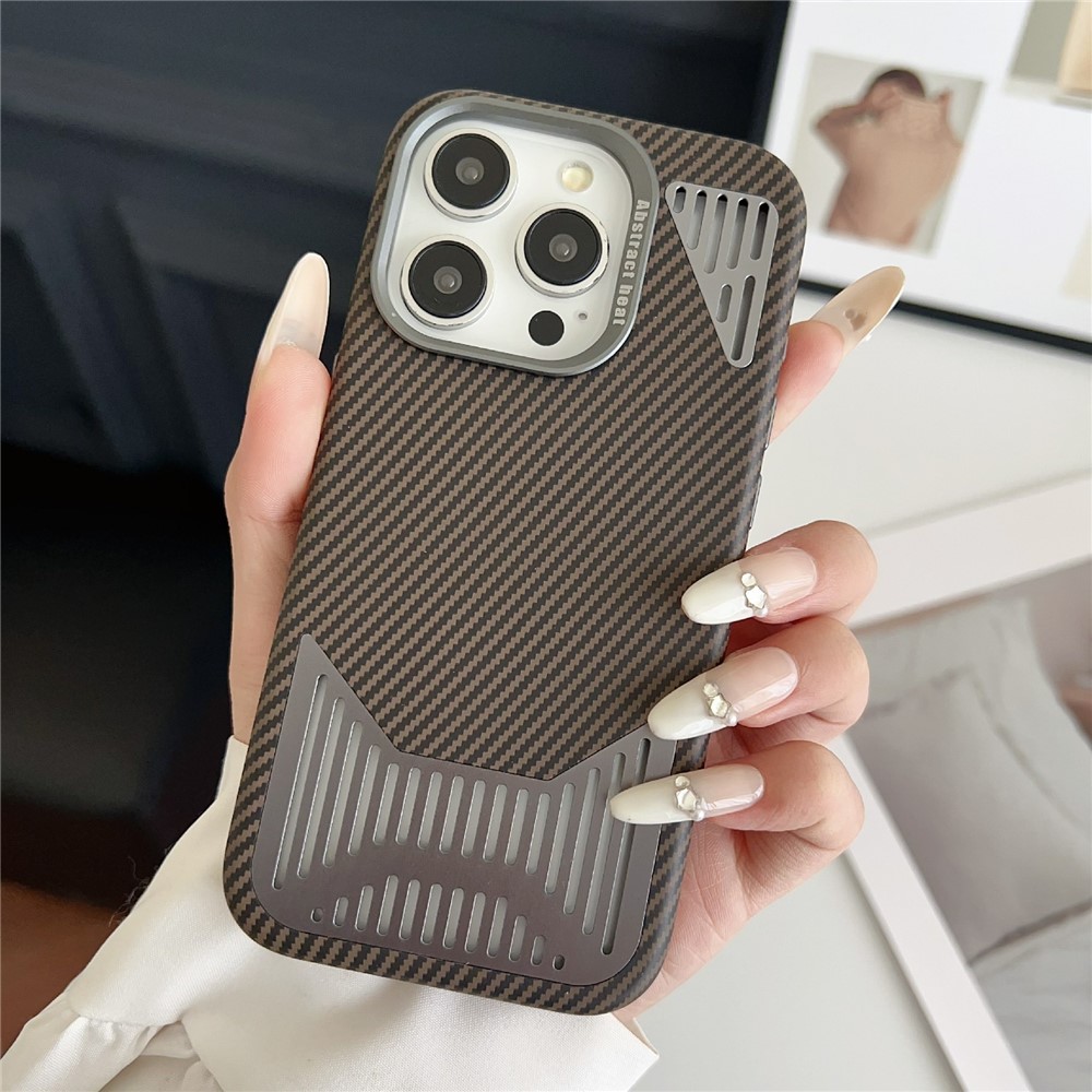 For iPhone 16 Pro Max Case Compatible with MagSafe Aluminium Alloy Heat Dissipation Leather Phone Back Cover - Light Brown