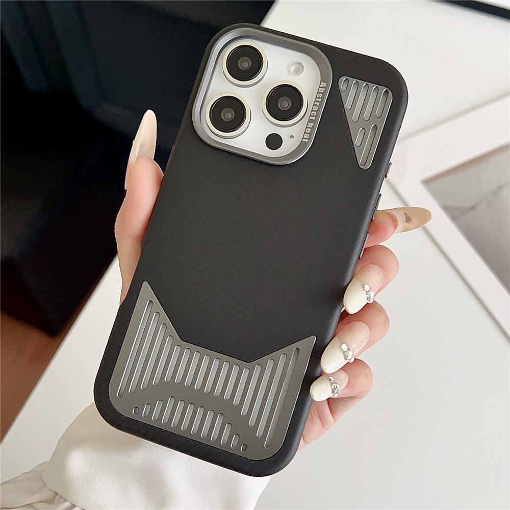 For iPhone 16 Pro Max Case Compatible with MagSafe Aluminium Alloy Heat Dissipation Leather Phone Back Cover - Black