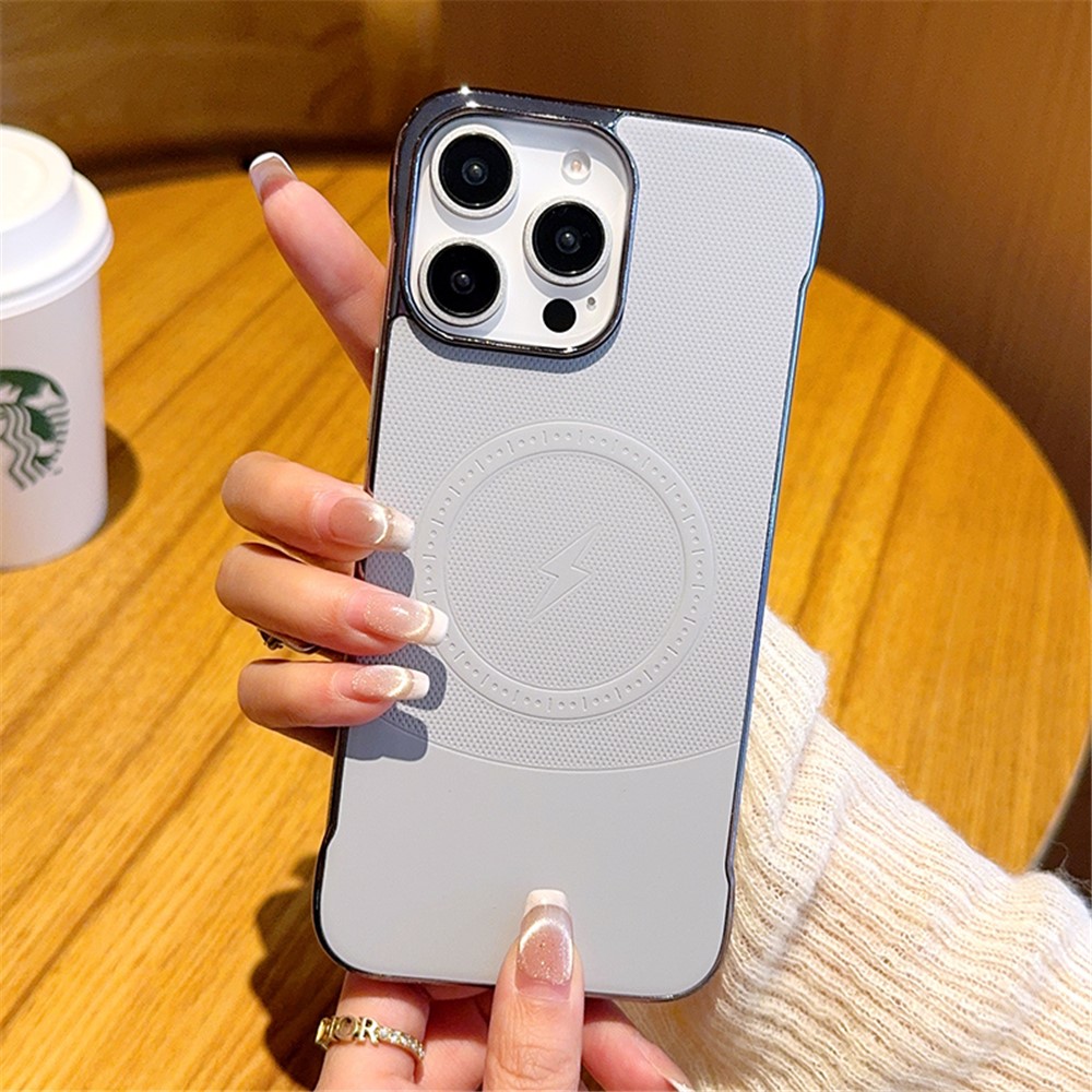 For iPhone 16 Pro Max Case Compatible with MagSafe Borderless PC + PU Leather Phone Back Cover - Grey