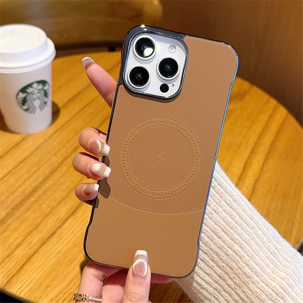 For iPhone 16 Pro Max Case Compatible with MagSafe Borderless PC + PU Leather Phone Back Cover - Brown