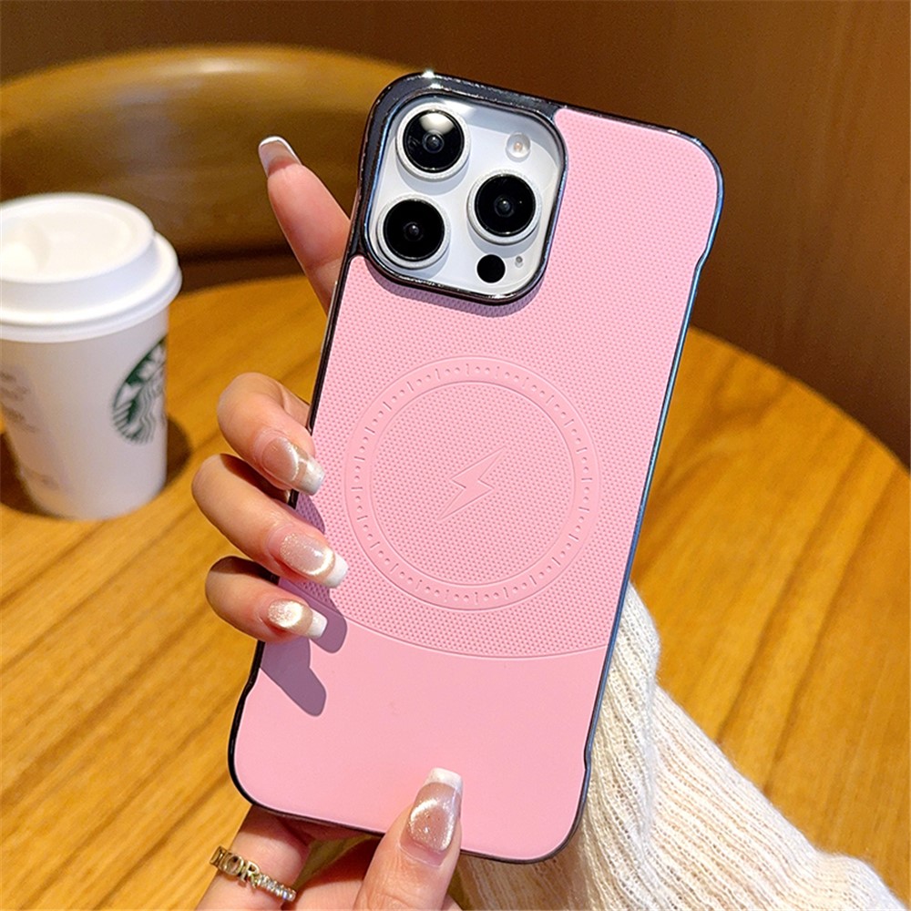 For iPhone 15 Pro Case Compatible with MagSafe Borderless PC + PU Leather Phone Back Cover - Pink