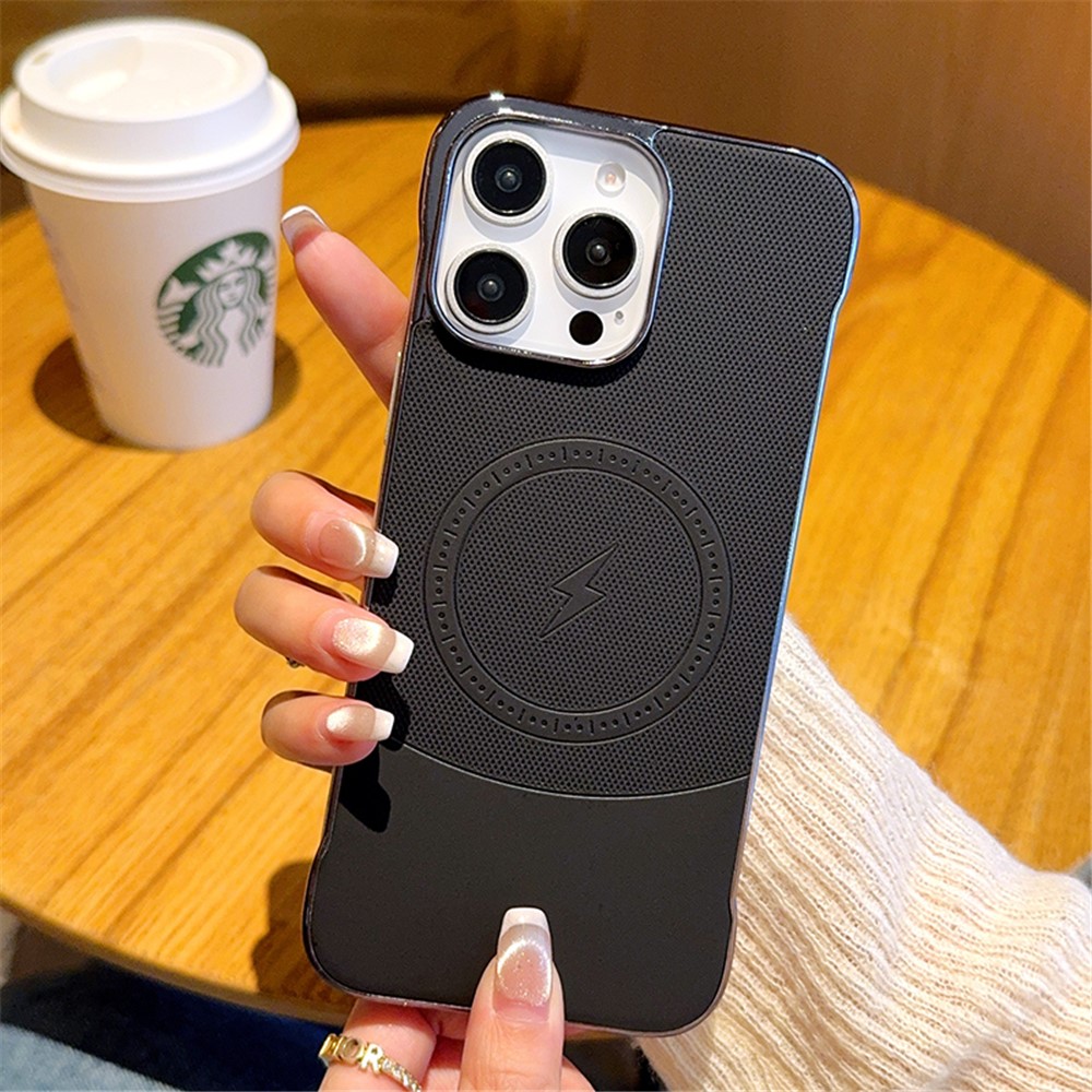 For iPhone 15 Pro Case Compatible with MagSafe Borderless PC + PU Leather Phone Back Cover - Black